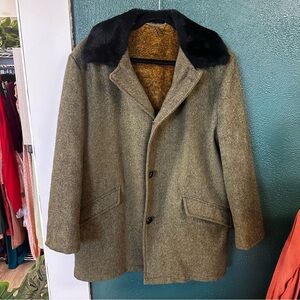 Vintage Olive Green Coat with Black Collar